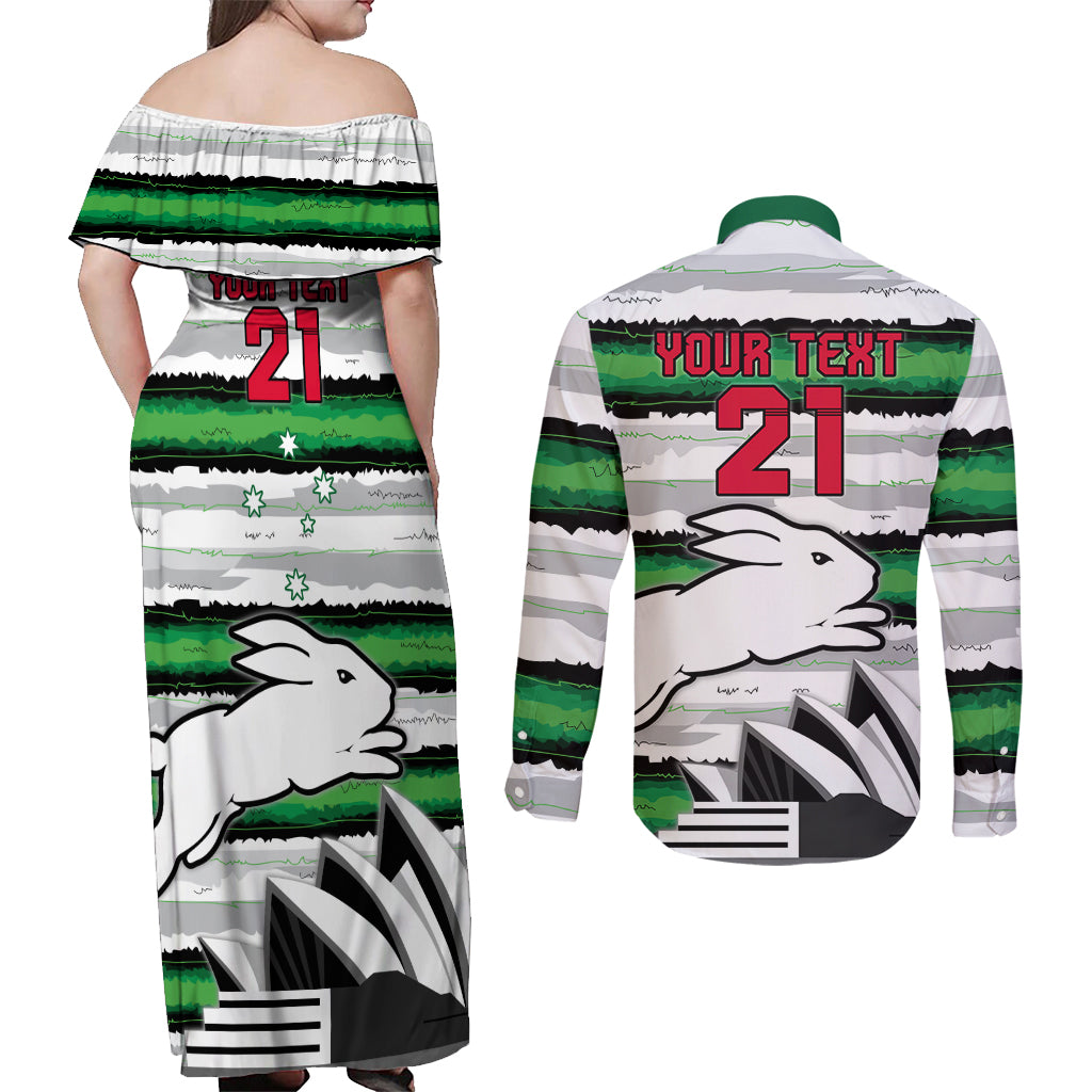 NRL Rabittohs Australia Day Custom Couples Matching Off Shoulder Maxi Dress and Long Sleeve Button Shirt Sydney Opera House Glory Glory