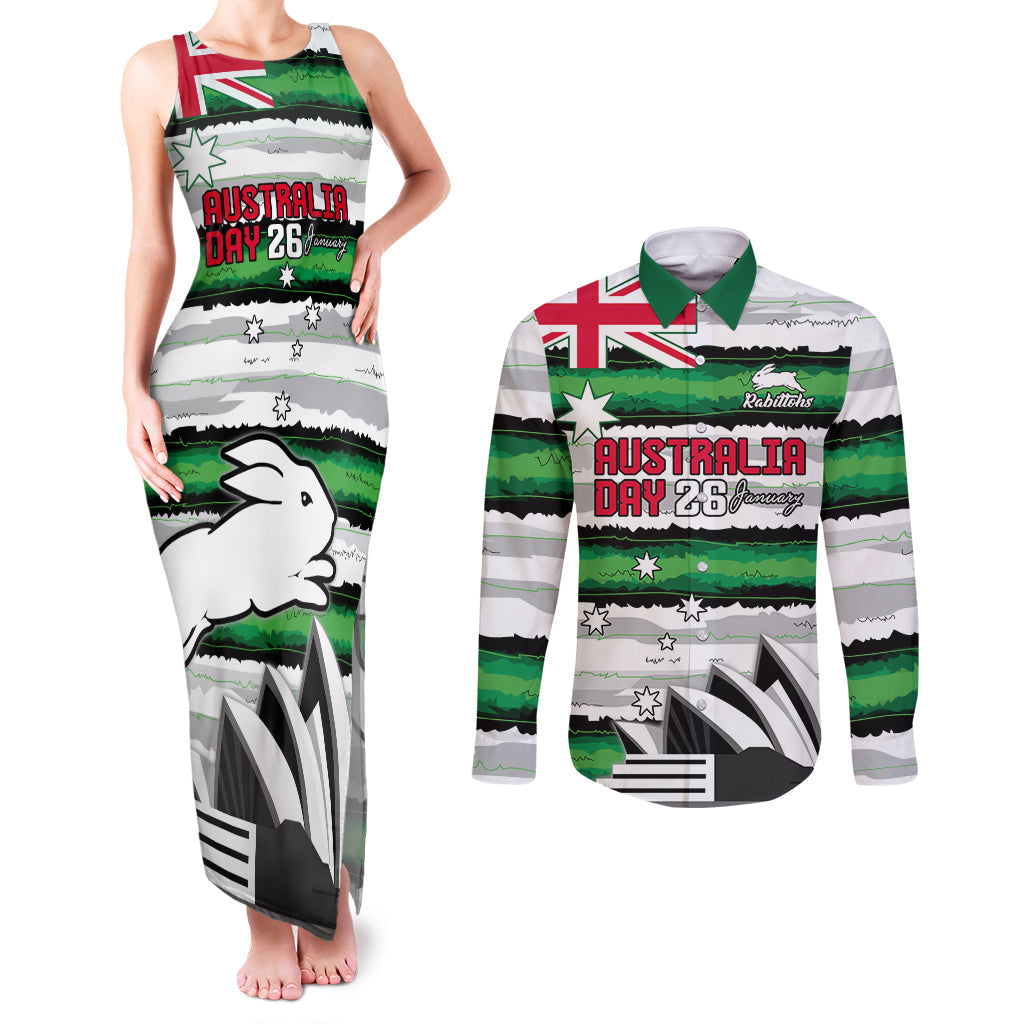 NRL Rabittohs Australia Day Custom Couples Matching Tank Maxi Dress and Long Sleeve Button Shirt Sydney Opera House Glory Glory