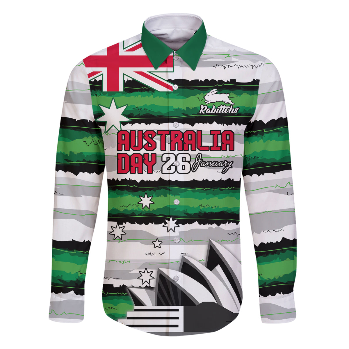 NRL Rabittohs Australia Day Custom Family Matching Long Sleeve Bodycon Dress and Hawaiian Shirt Sydney Opera House Glory Glory