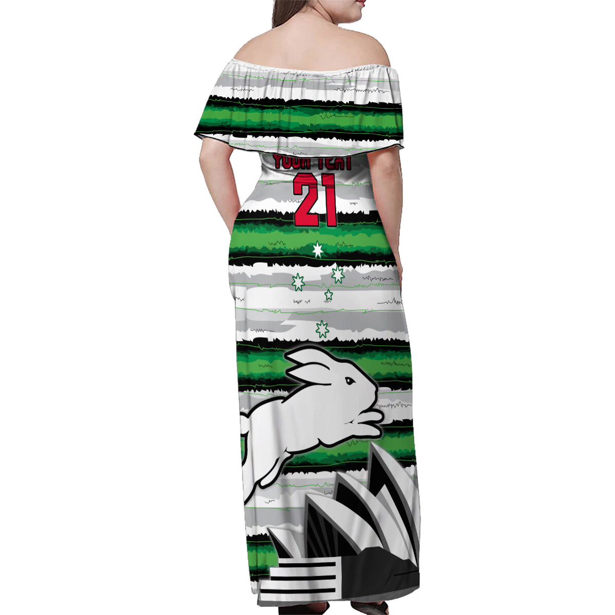 NRL Rabittohs Australia Day Custom Family Matching Off Shoulder Maxi Dress and Hawaiian Shirt Sydney Opera House Glory Glory