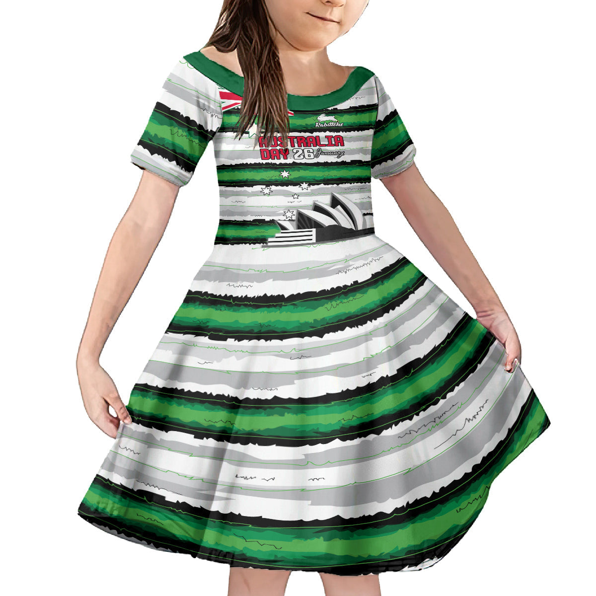 NRL Rabittohs Australia Day Custom Family Matching Off Shoulder Short Dress and Hawaiian Shirt Sydney Opera House Glory Glory