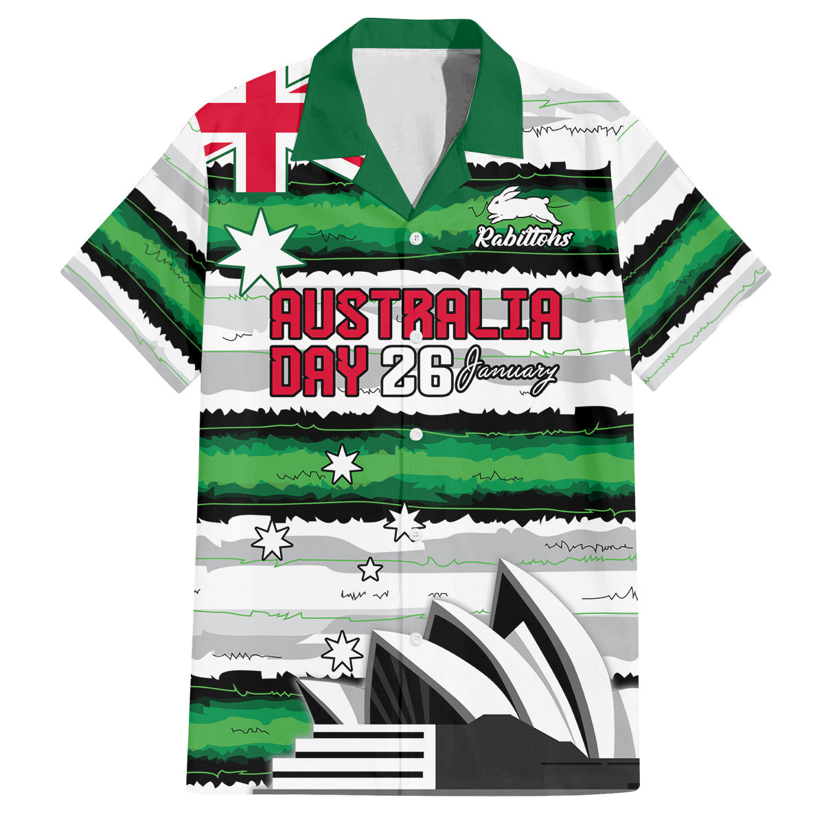 NRL Rabittohs Australia Day Custom Family Matching Off Shoulder Short Dress and Hawaiian Shirt Sydney Opera House Glory Glory