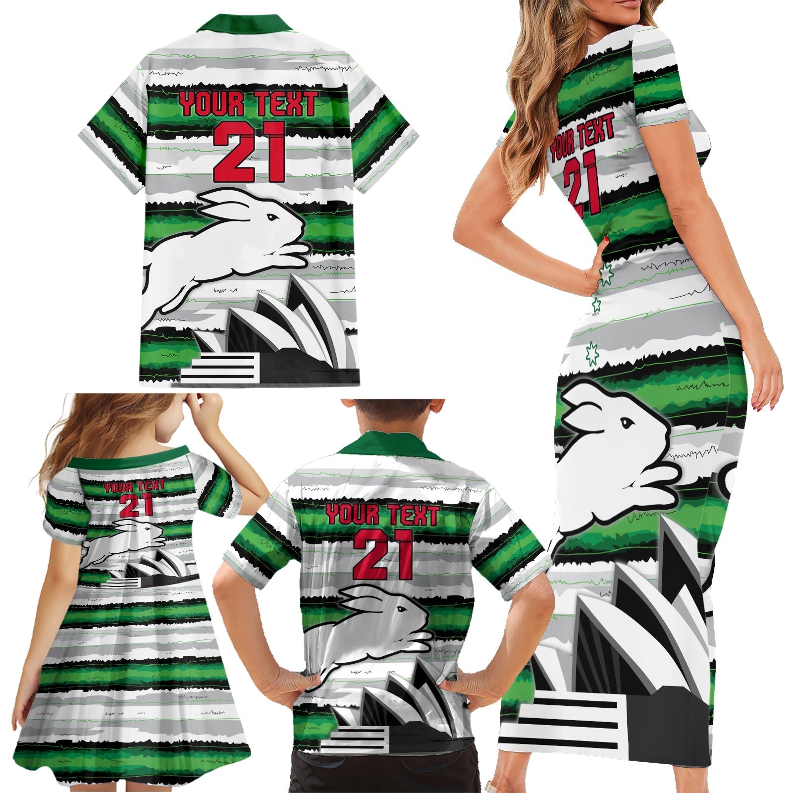 NRL Rabittohs Australia Day Custom Family Matching Short Sleeve Bodycon Dress and Hawaiian Shirt Sydney Opera House Glory Glory