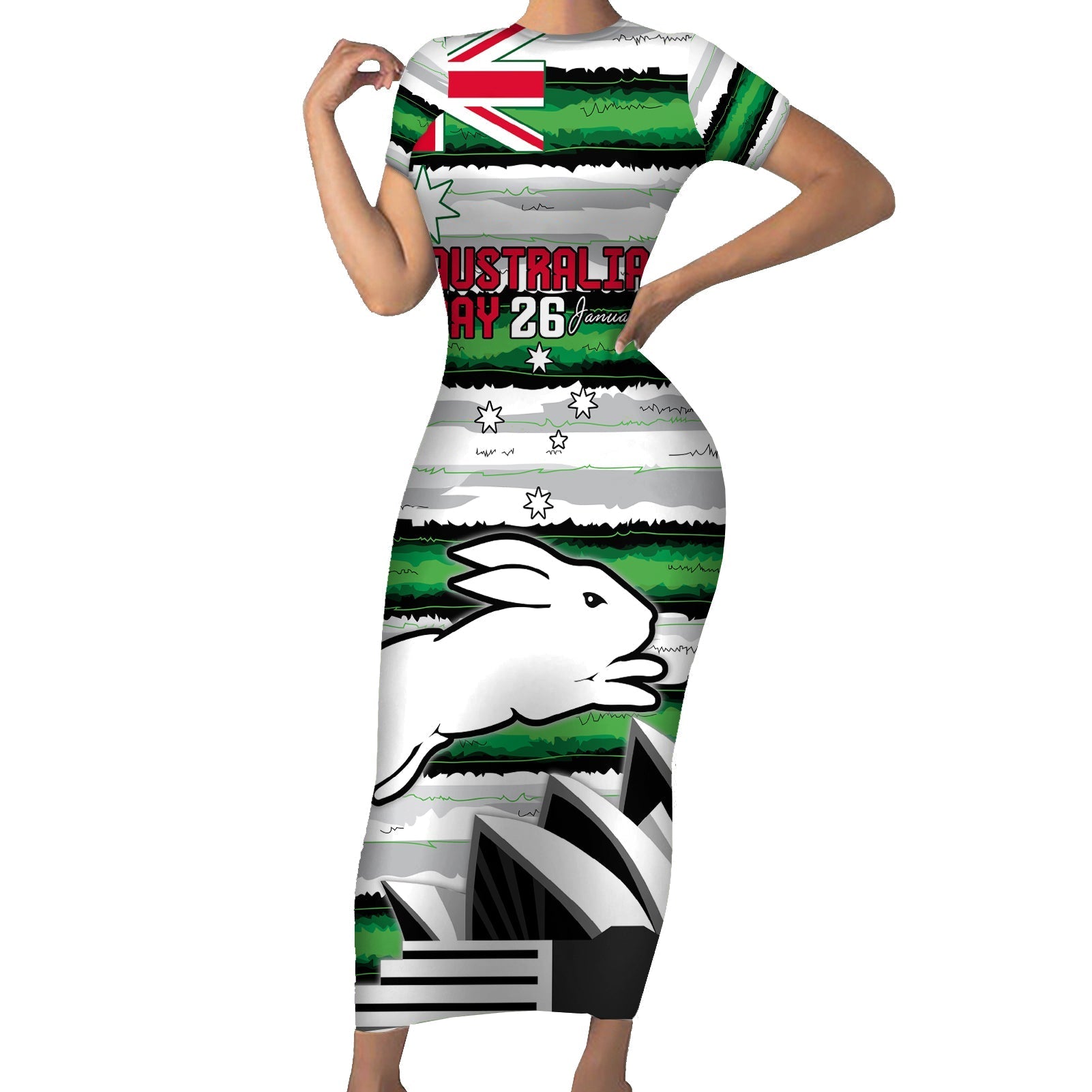 NRL Rabittohs Australia Day Custom Family Matching Short Sleeve Bodycon Dress and Hawaiian Shirt Sydney Opera House Glory Glory