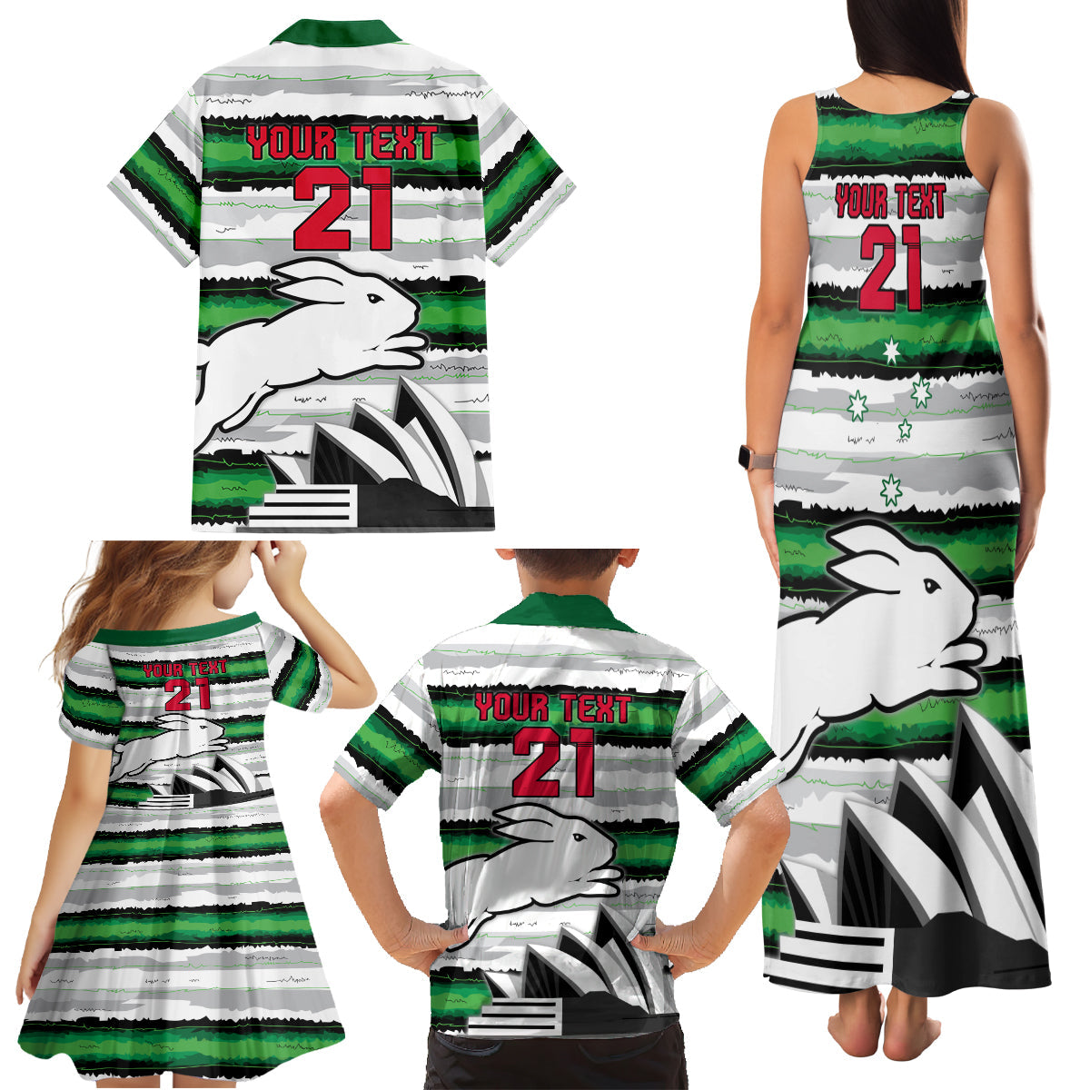 NRL Rabittohs Australia Day Custom Family Matching Tank Maxi Dress and Hawaiian Shirt Sydney Opera House Glory Glory