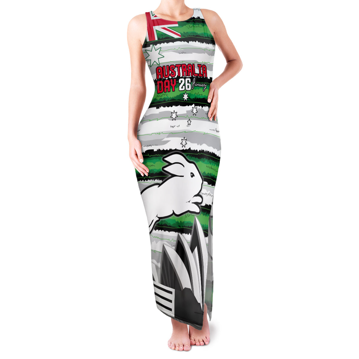 NRL Rabittohs Australia Day Custom Family Matching Tank Maxi Dress and Hawaiian Shirt Sydney Opera House Glory Glory