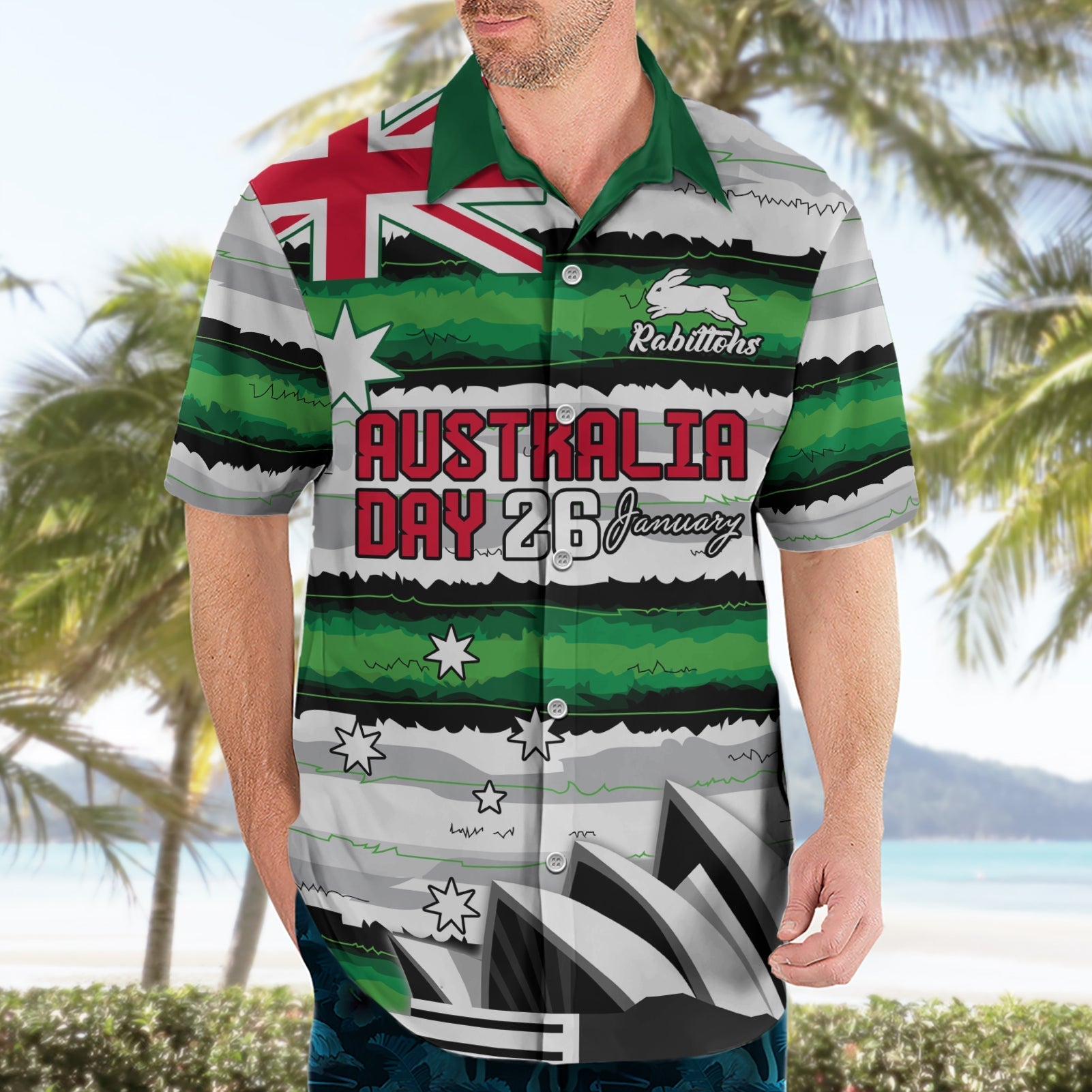 NRL Rabittohs Australia Day Custom Hawaiian Shirt Sydney Opera House Glory Glory - Vibe Hoodie Shop