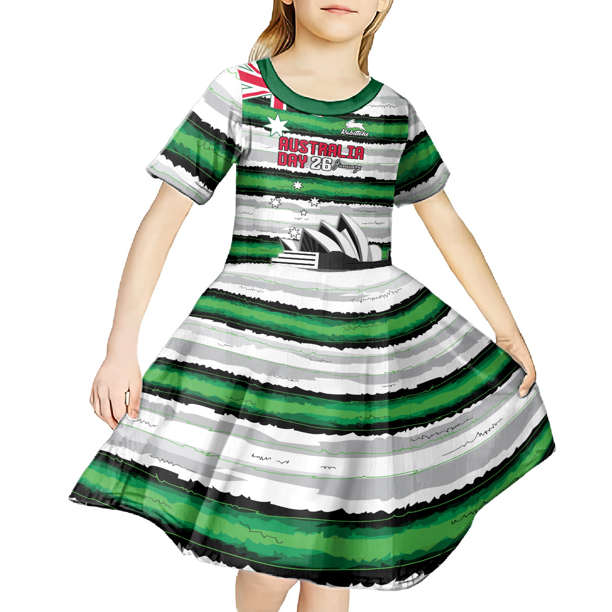 NRL Rabittohs Australia Day Custom Kid Short Sleeve Dress Sydney Opera House Glory Glory - Vibe Hoodie Shop