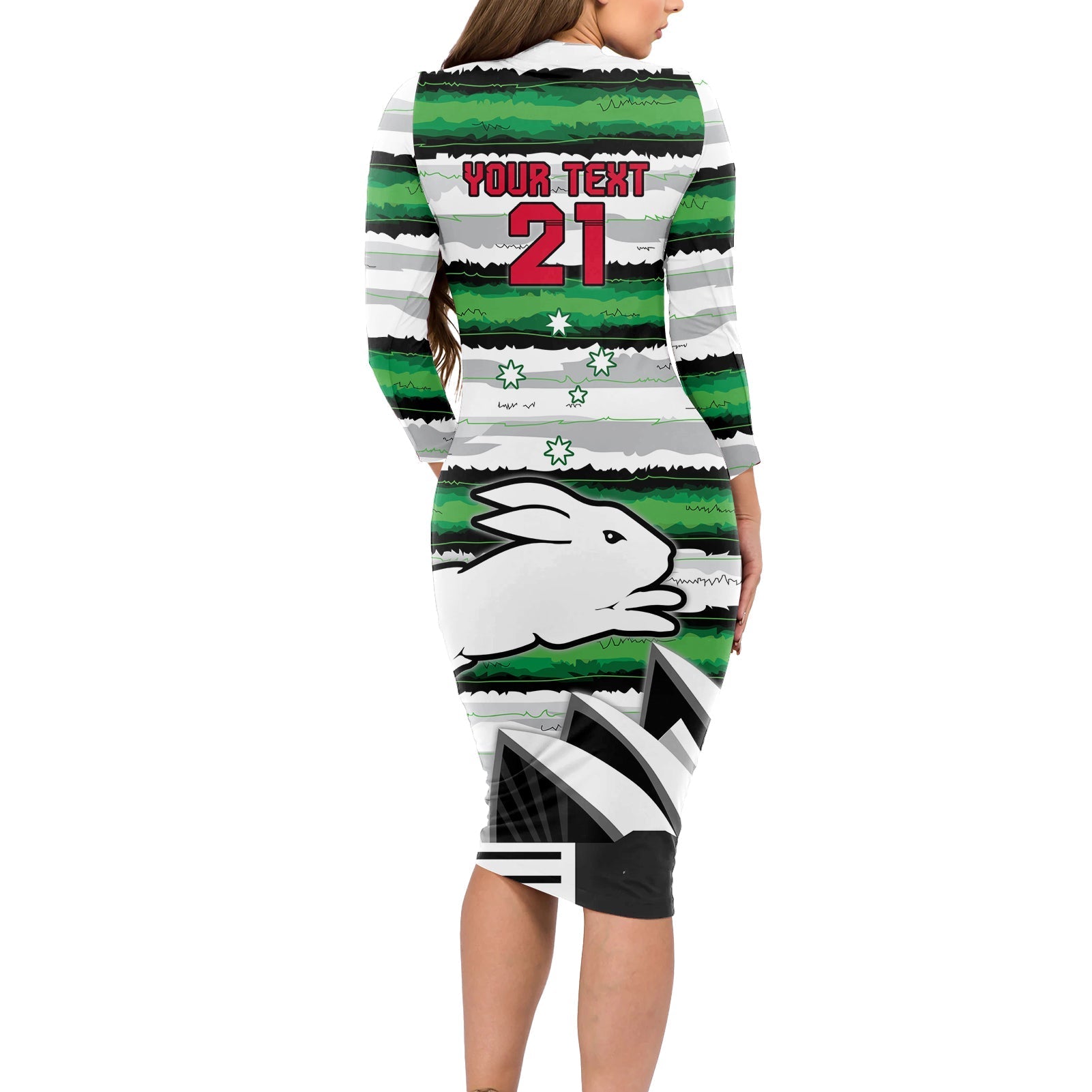 NRL Rabittohs Australia Day Custom Long Sleeve Bodycon Dress Sydney Opera House Glory Glory