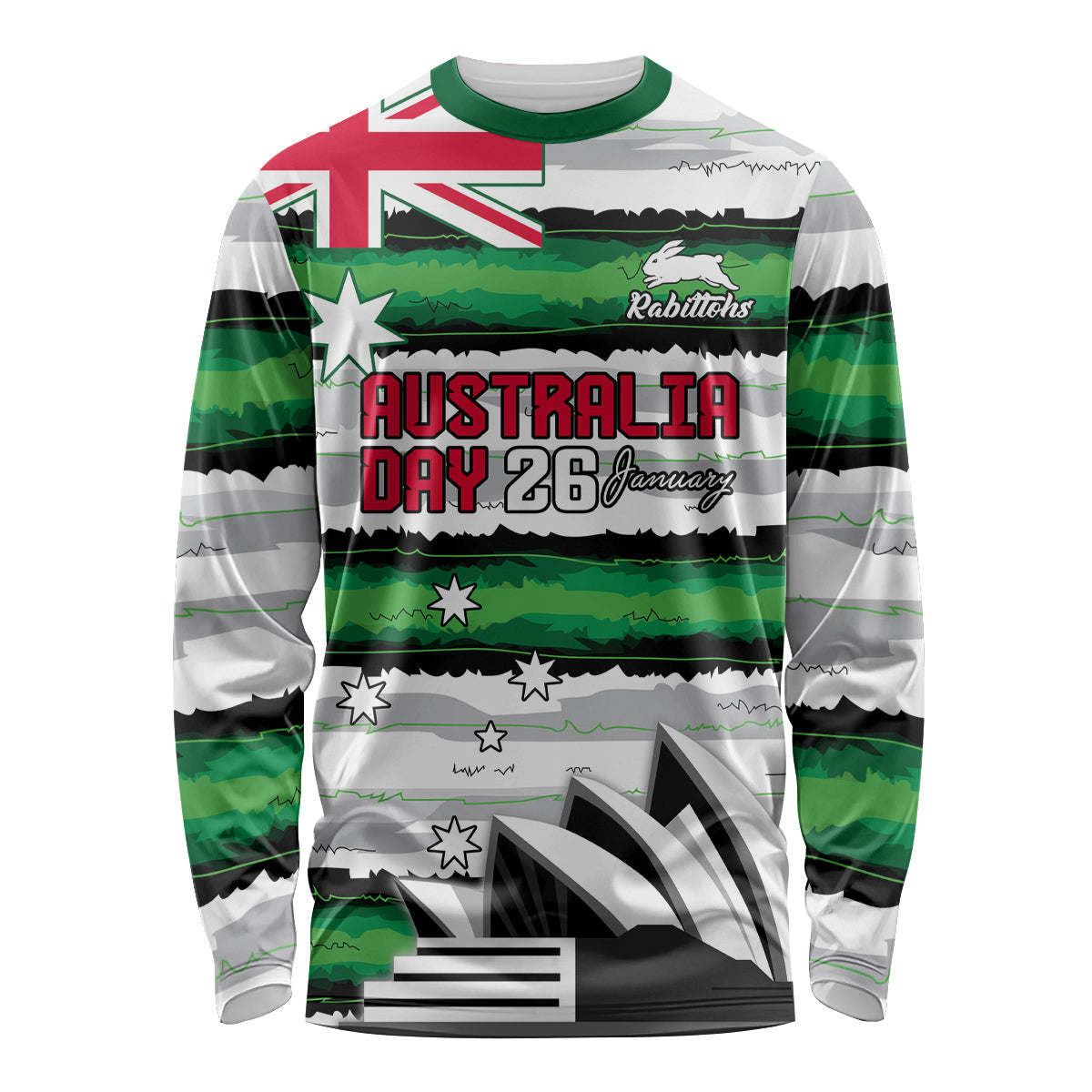 NRL Rabittohs Australia Day Custom Long Sleeve Shirt Sydney Opera House Glory Glory - Vibe Hoodie Shop