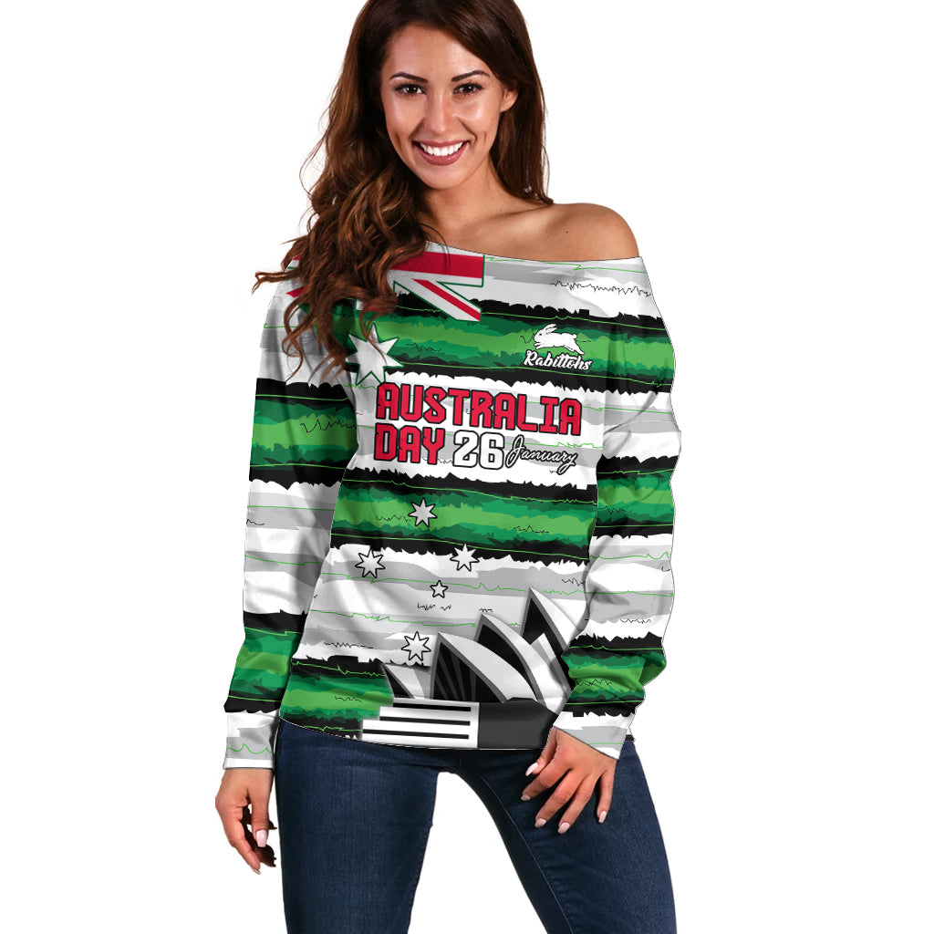 NRL Rabittohs Australia Day Custom Off Shoulder Sweater Sydney Opera House Glory Glory - Vibe Hoodie Shop