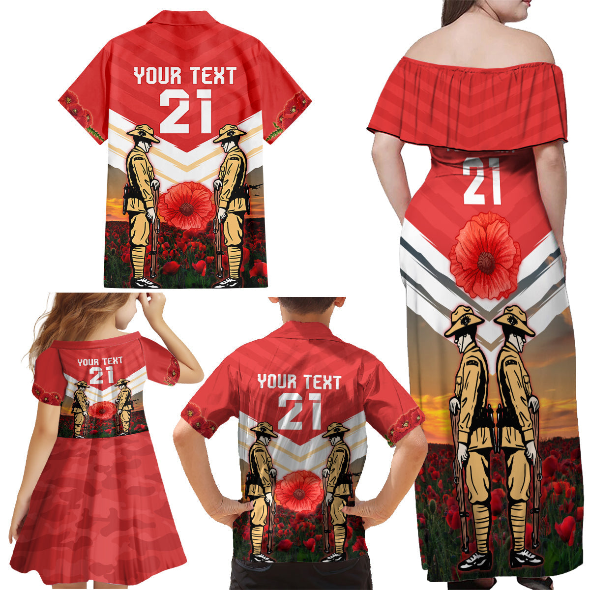 Custom Dolphins Rugby ANZAC Day Family Matching Off Shoulder Maxi Dress and Hawaiian Shirt Soldiers Poppy Field 2024