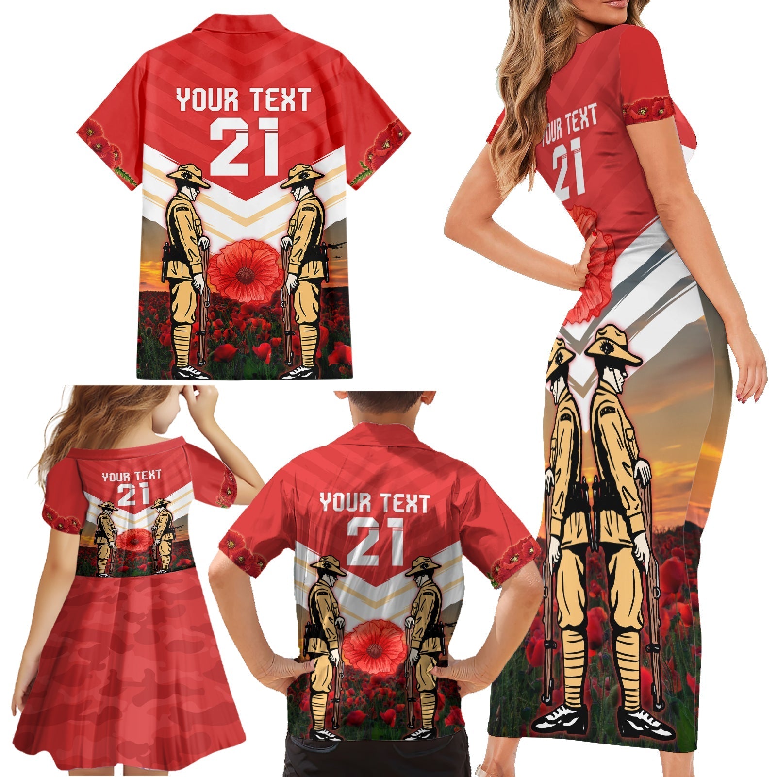 Custom Dolphins Rugby ANZAC Day Family Matching Short Sleeve Bodycon Dress and Hawaiian Shirt Soldiers Poppy Field 2024