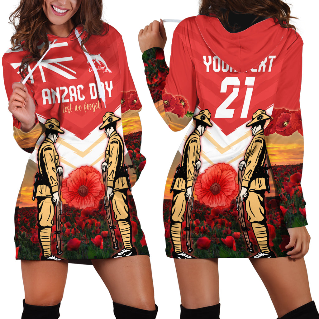 Custom Dolphins Rugby ANZAC Day Hoodie Dress Soldiers Poppy Field 2024