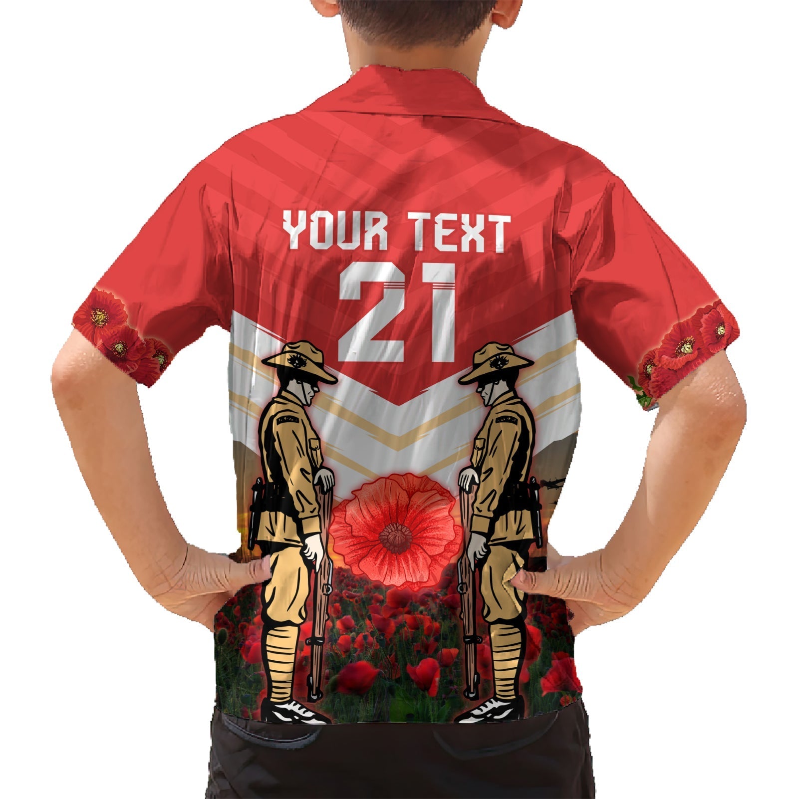 Custom Dolphins Rugby ANZAC Day Kid Hawaiian Shirt Soldiers Poppy Field 2024