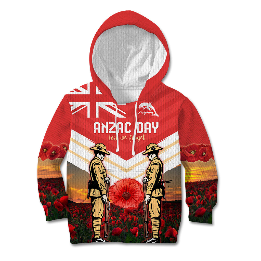 Custom Dolphins Rugby ANZAC Day Kid Hoodie Soldiers Poppy Field 2024