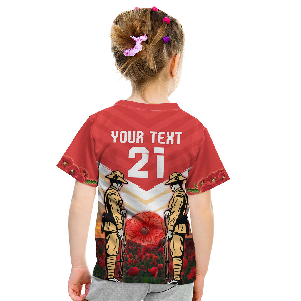 Custom Dolphins Rugby ANZAC Day Kid T Shirt Soldiers Poppy Field 2024