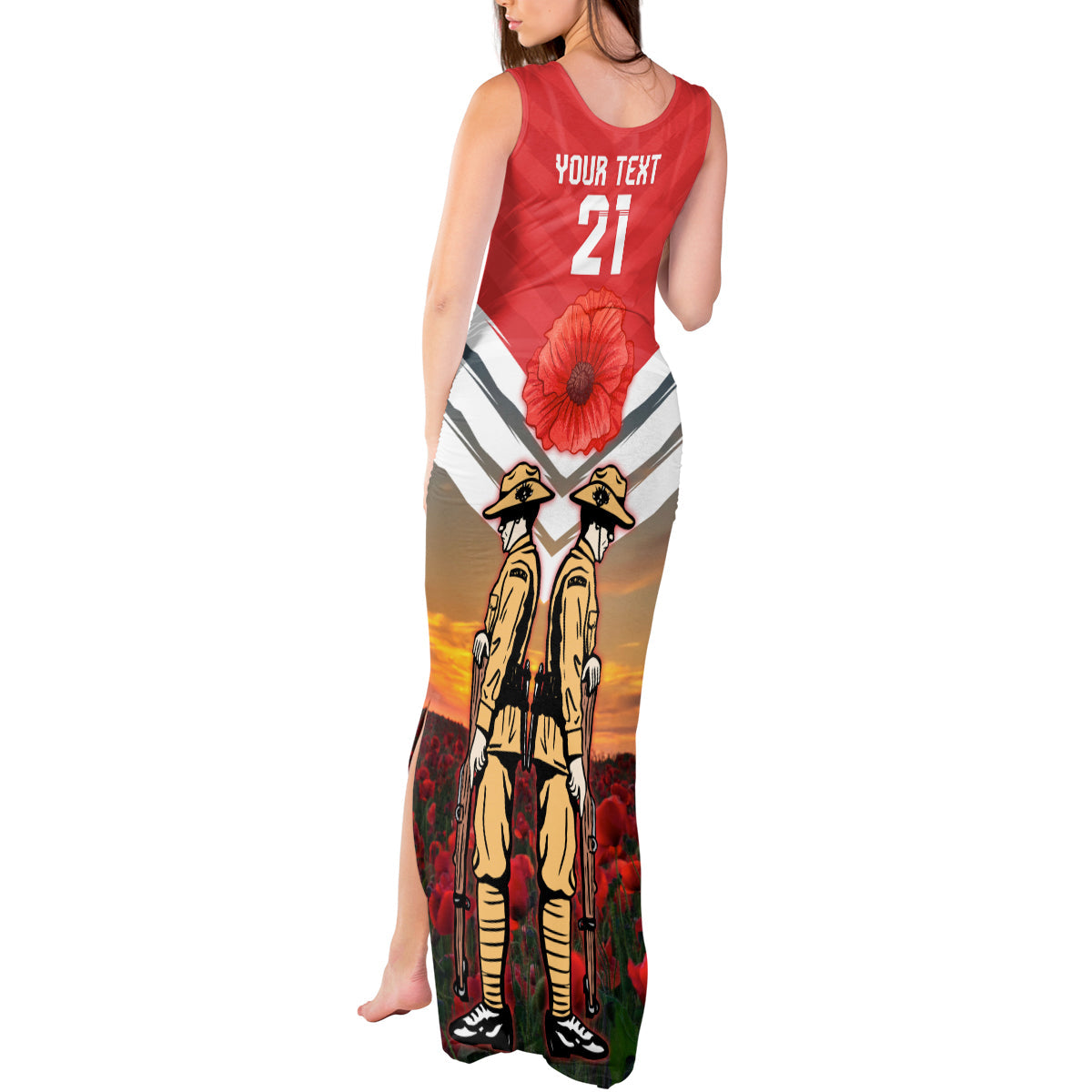 Custom Dolphins Rugby ANZAC Day Tank Maxi Dress Soldiers Poppy Field 2024