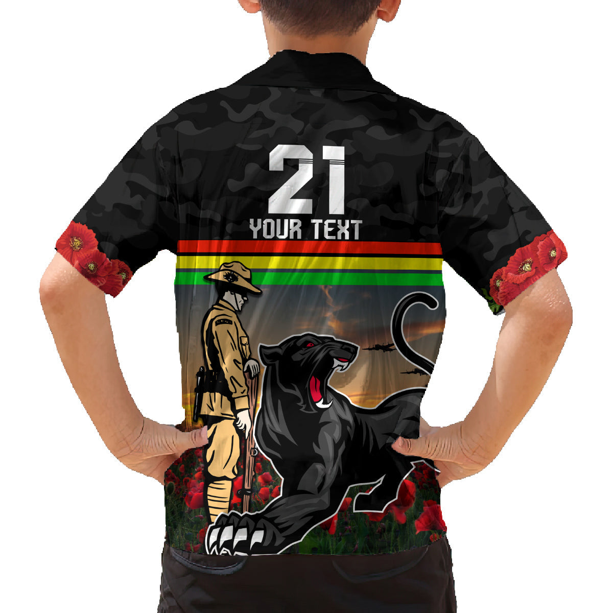 Custom Panthers Rugby ANZAC Day Family Matching Puletasi and Hawaiian Shirt Soldiers Poppy Field 2024