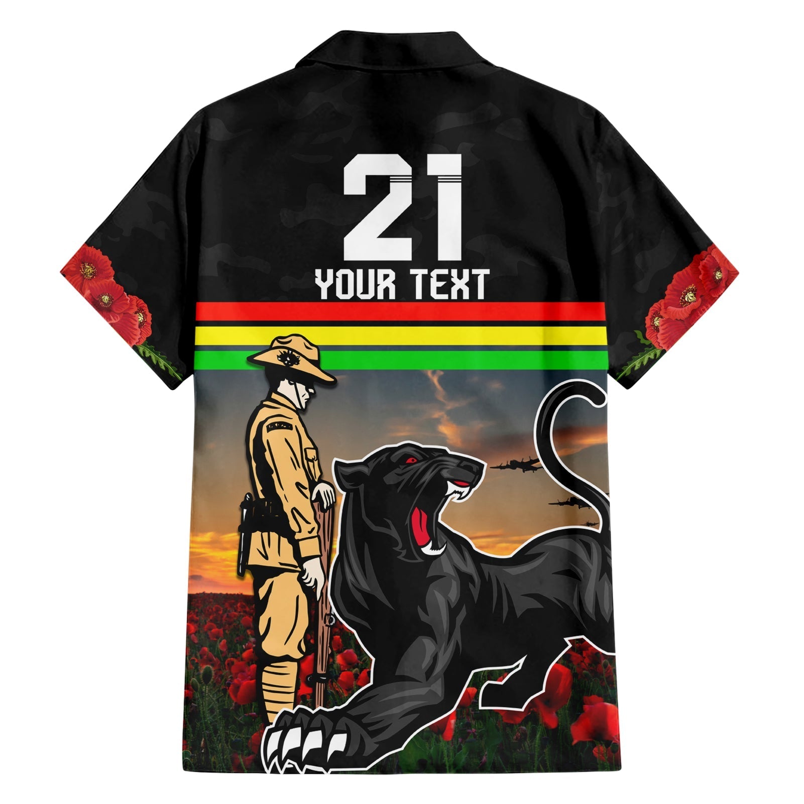 Custom Panthers Rugby ANZAC Day Hawaiian Shirt Soldiers Poppy Field 2024 - Vibe Hoodie Shop