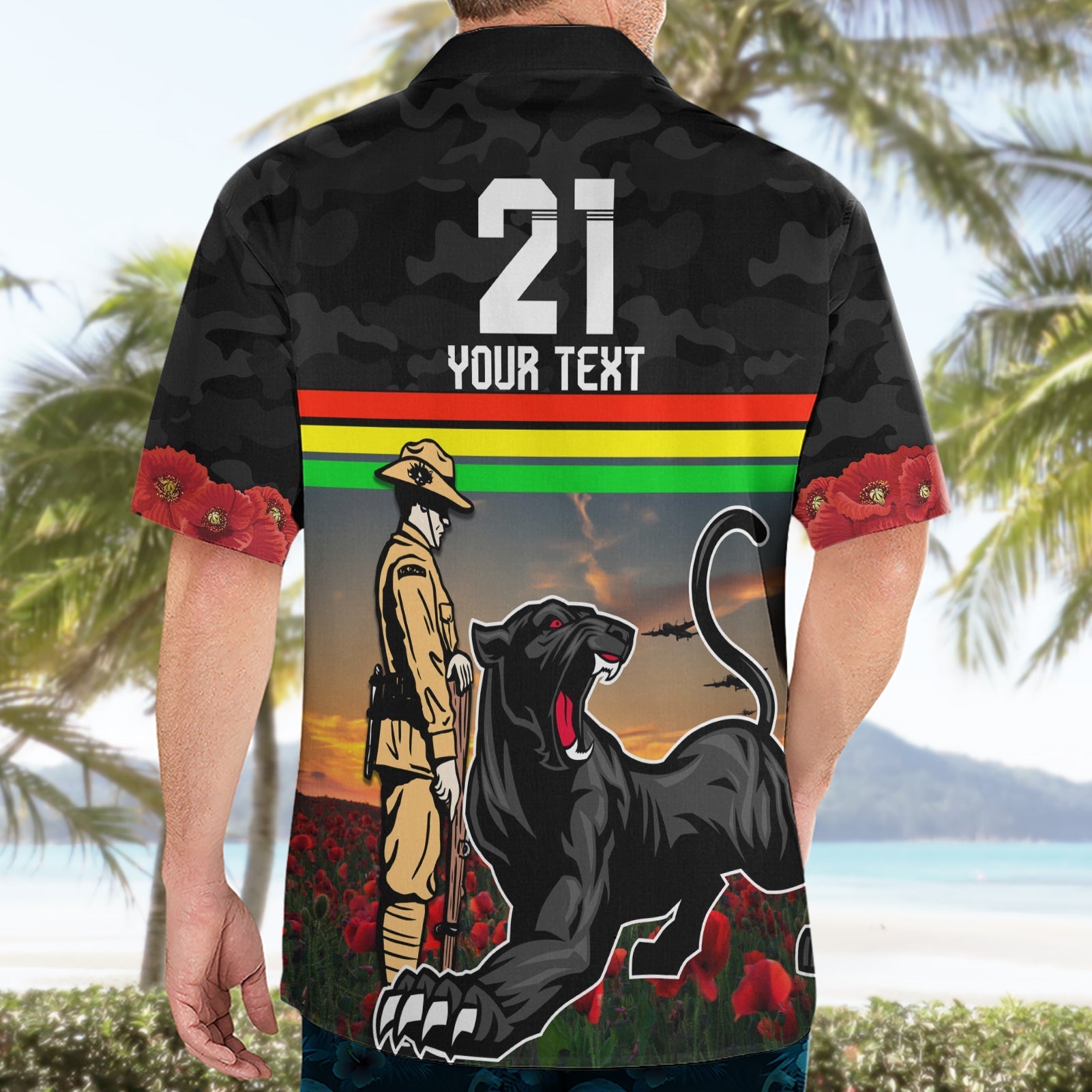 Custom Panthers Rugby ANZAC Day Hawaiian Shirt Soldiers Poppy Field 2024 - Vibe Hoodie Shop