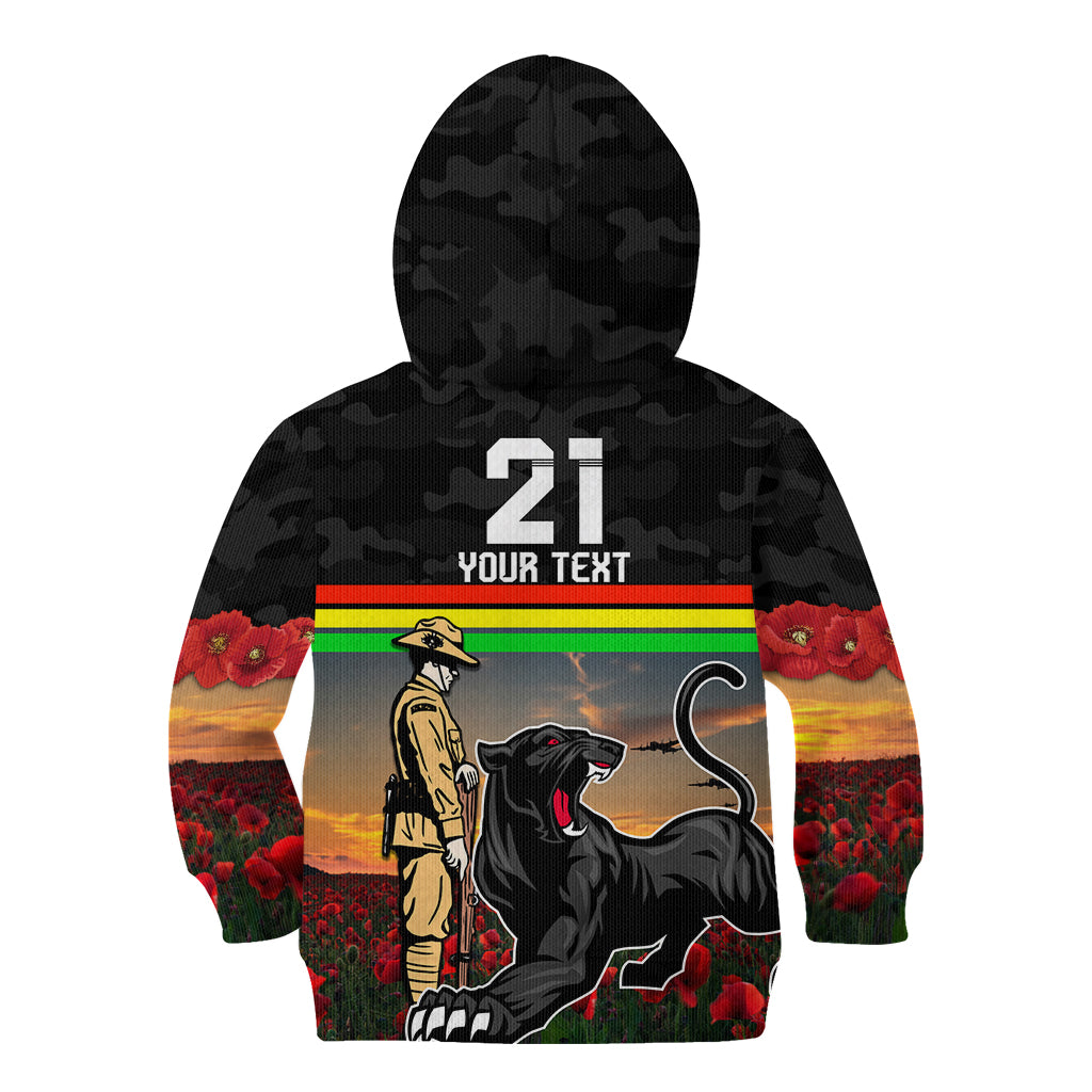 Custom Panthers Rugby ANZAC Day Kid Hoodie Soldiers Poppy Field 2024 - Vibe Hoodie Shop