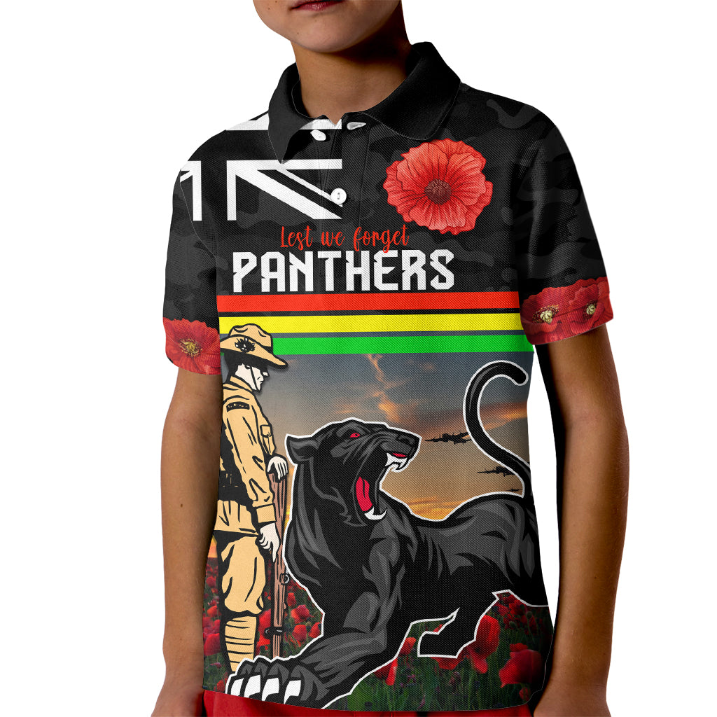 Custom Panthers Rugby ANZAC Day Kid Polo Shirt Soldiers Poppy Field 2024 - Vibe Hoodie Shop