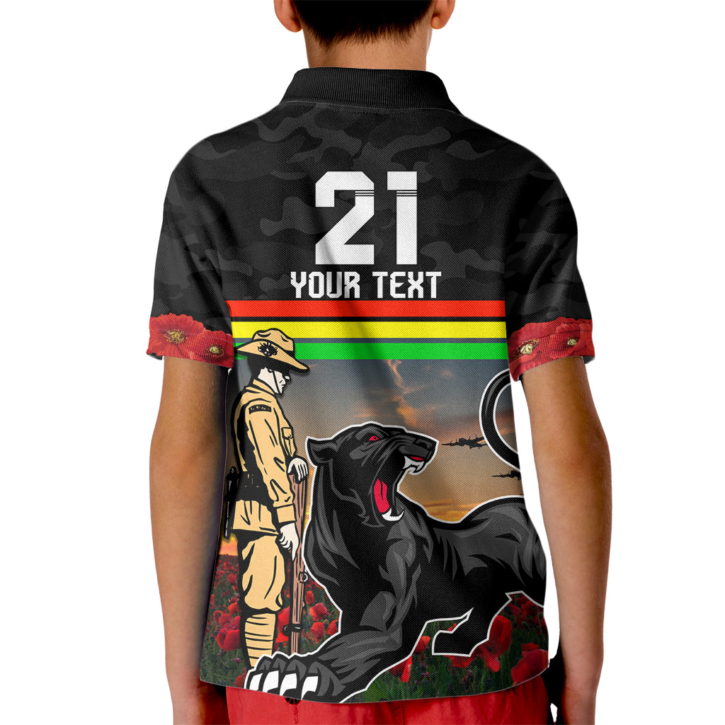 Custom Panthers Rugby ANZAC Day Kid Polo Shirt Soldiers Poppy Field 2024 - Vibe Hoodie Shop