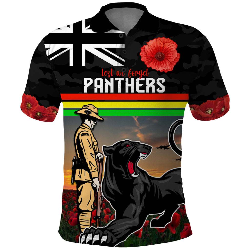 Custom Panthers Rugby ANZAC Day Polo Shirt Soldiers Poppy Field 2024 LT9 - Vibe Hoodie Shop