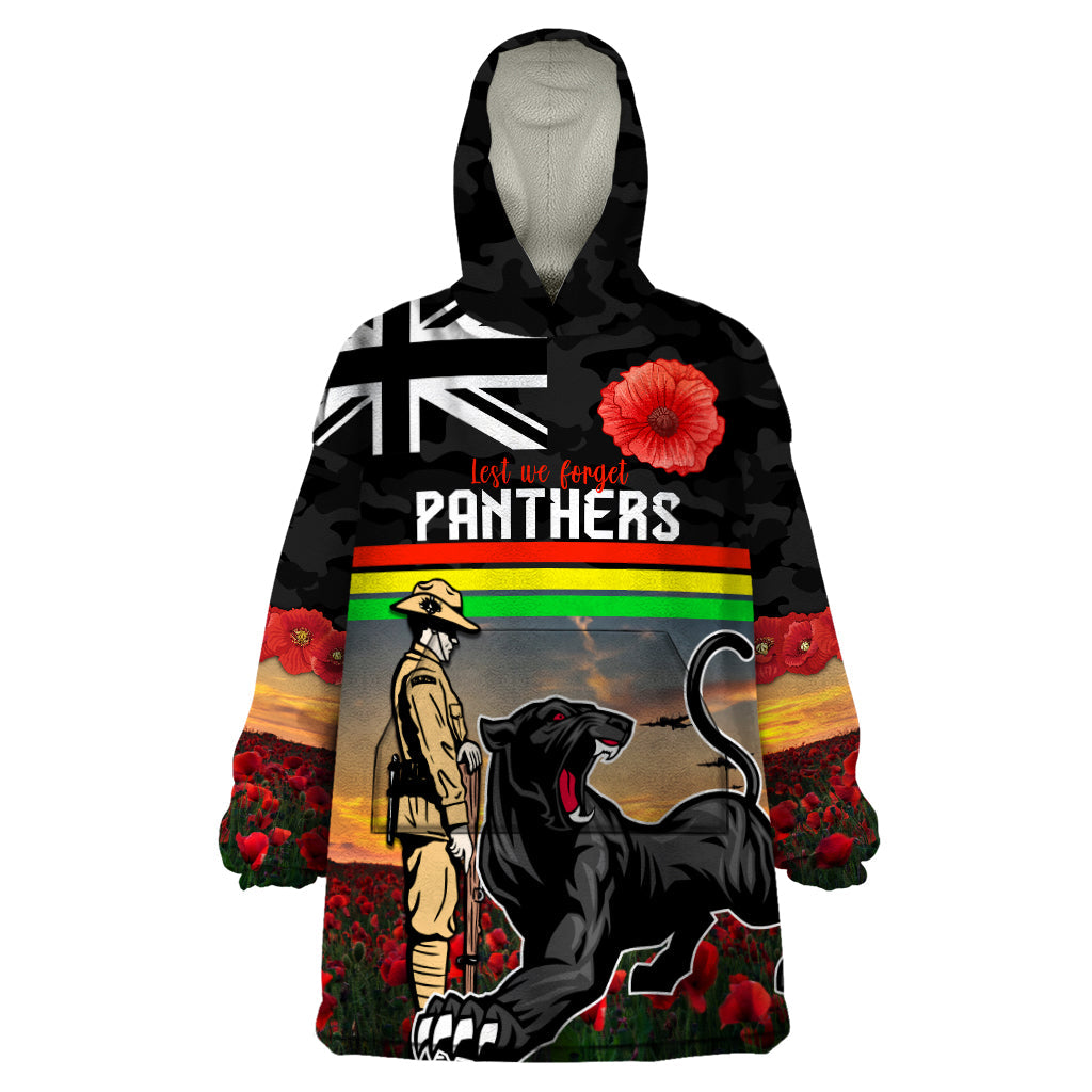 Custom Panthers Rugby ANZAC Day Wearable Blanket Hoodie Soldiers Poppy Field 2024 - Vibe Hoodie Shop