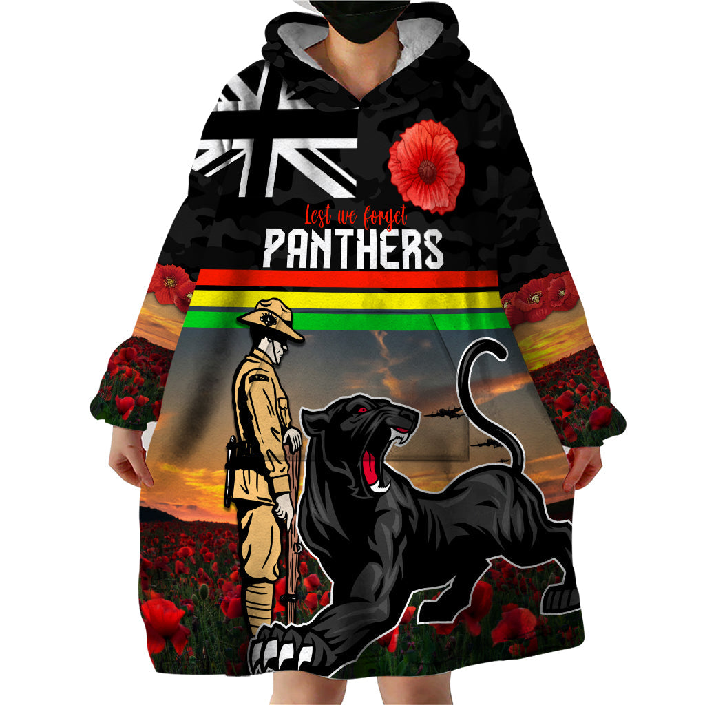 Custom Panthers Rugby ANZAC Day Wearable Blanket Hoodie Soldiers Poppy Field 2024 - Vibe Hoodie Shop