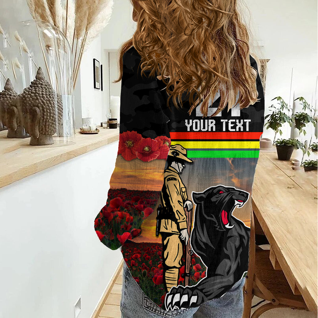 Custom Panthers Rugby ANZAC Day Women Casual Shirt Soldiers Poppy Field 2024 - Vibe Hoodie Shop
