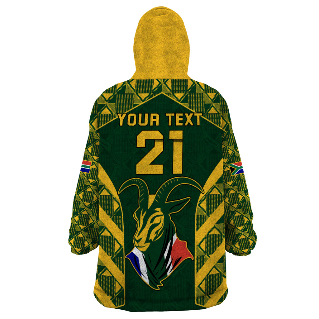 Custom South Africa Rugby Wearable Blanket Hoodie Bokke Champions Kente Pattern - Vibe Hoodie Shop