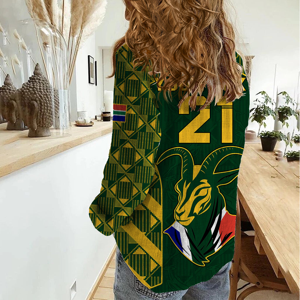 Custom South Africa Rugby Women Casual Shirt Bokke Champions Kente Pattern - Vibe Hoodie Shop