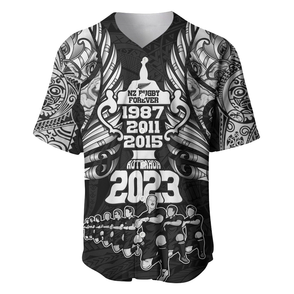 New Zealand Rugby Baseball Jersey Black Haka Dance With NZ Champions History - Vibe Hoodie Shop