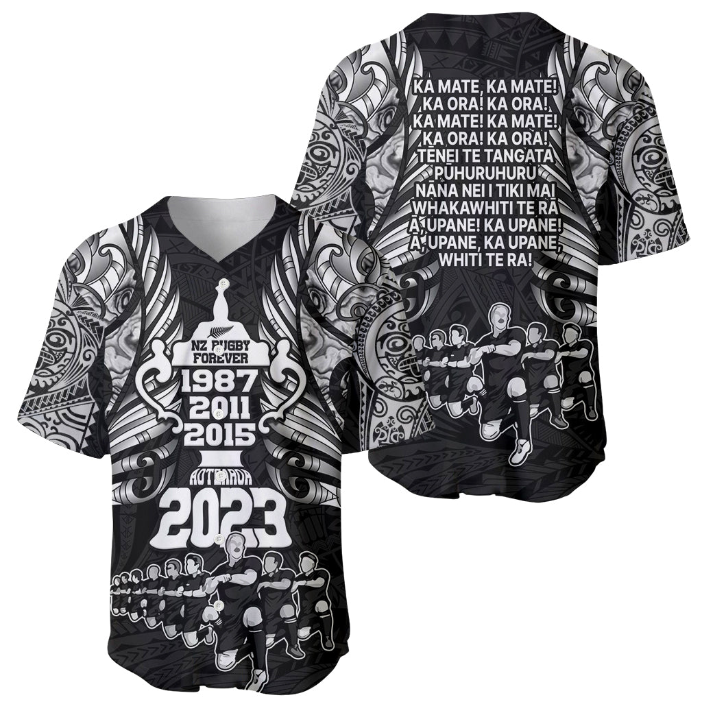 New Zealand Rugby Baseball Jersey Black Haka Dance With NZ Champions History - Vibe Hoodie Shop