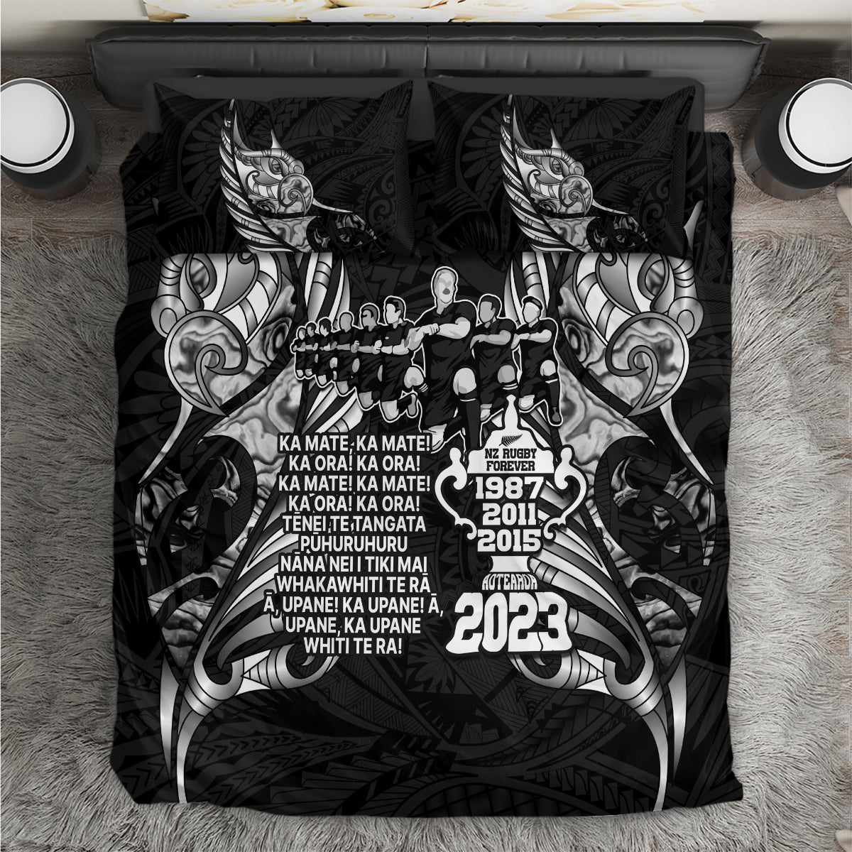 New Zealand Rugby Bedding Set Black Haka Dance With NZ Champions History - Vibe Hoodie Shop