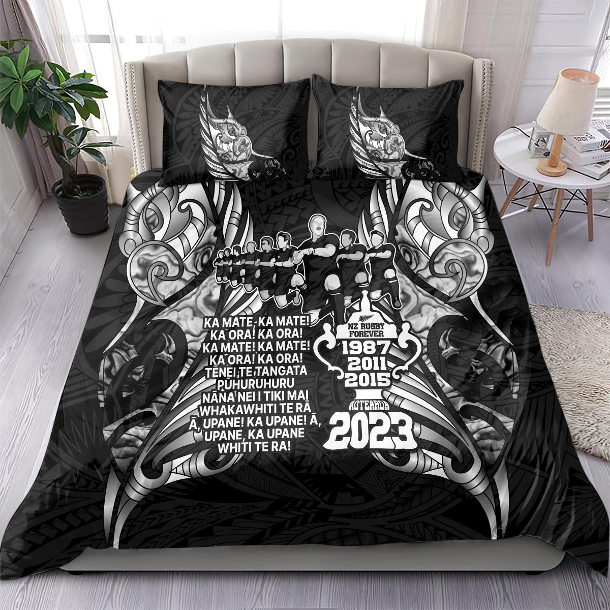New Zealand Rugby Bedding Set Black Haka Dance With NZ Champions History - Vibe Hoodie Shop