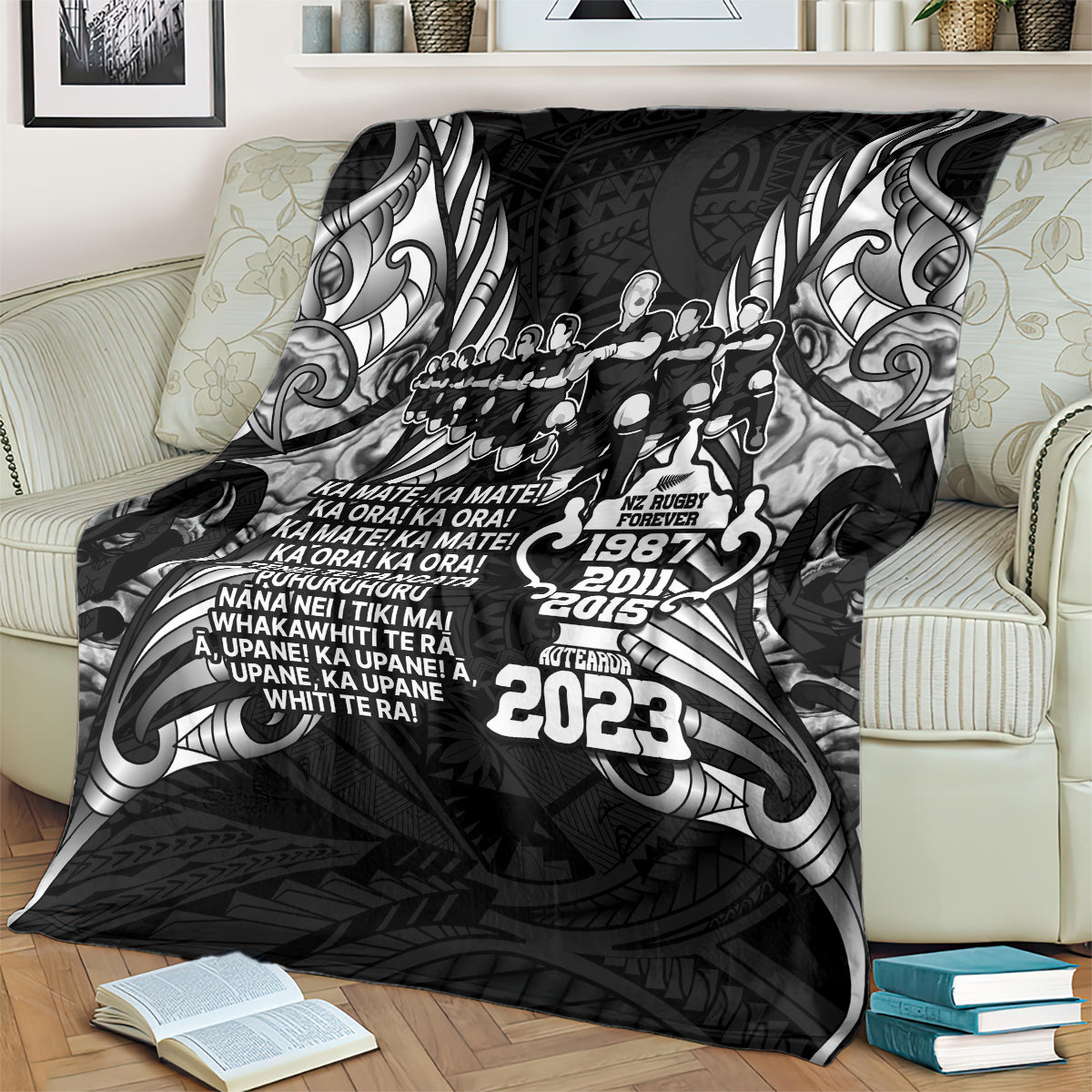 New Zealand Rugby Blanket Black Haka Dance With NZ Champions History - Vibe Hoodie Shop