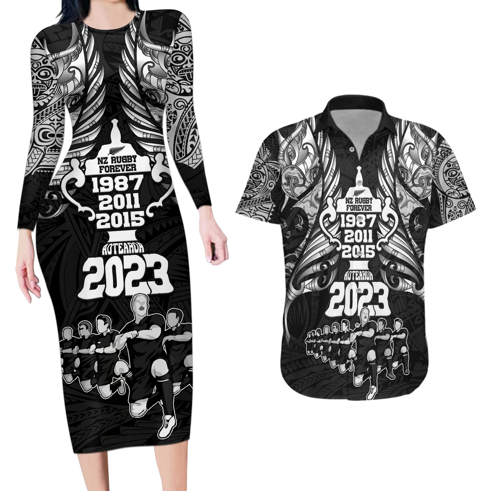 new-zealand-rugby-couples-matching-long-sleeve-bodycon-dress-and-hawaiian-shirt-black-haka-dance-with-nz-champions-history