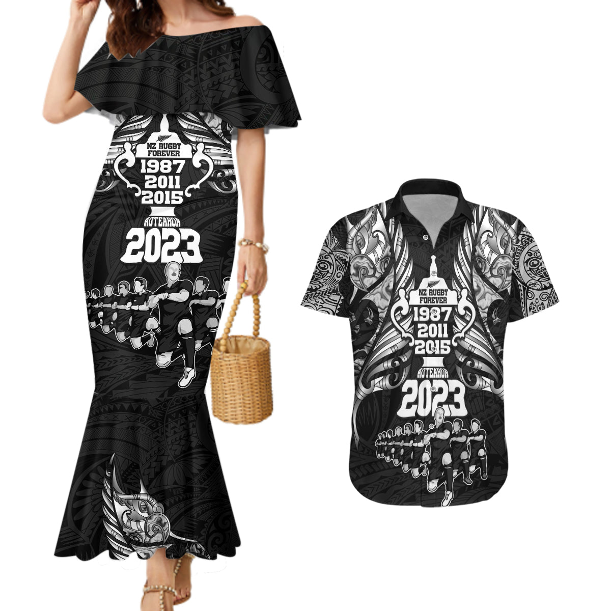 new-zealand-rugby-couples-matching-mermaid-dress-and-hawaiian-shirt-black-haka-dance-with-nz-champions-history