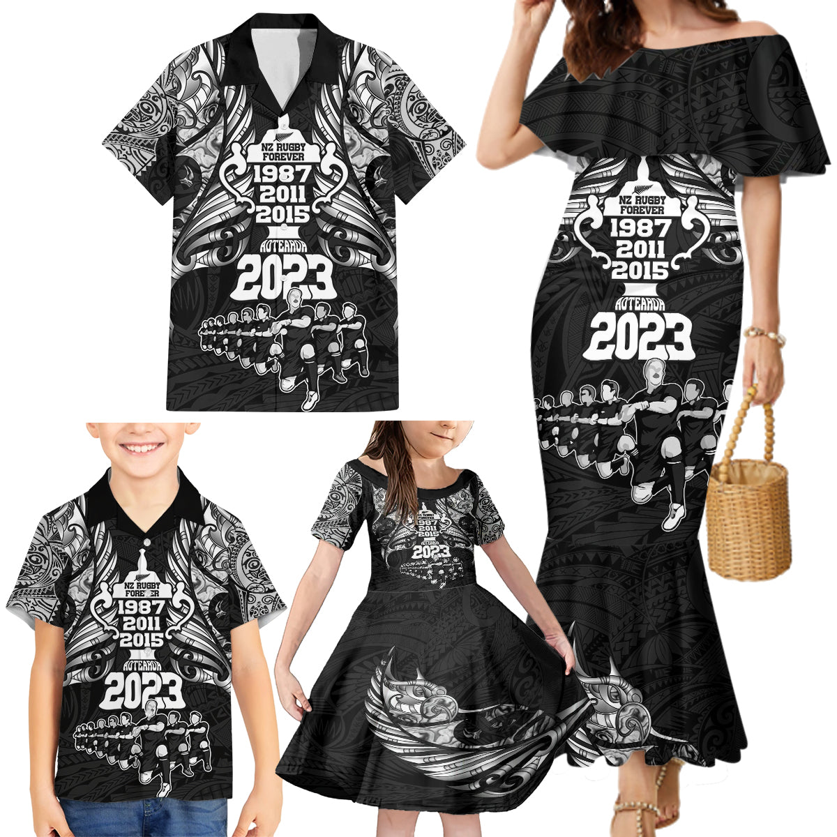 new-zealand-rugby-family-matching-mermaid-dress-and-hawaiian-shirt-black-haka-dance-with-nz-champions-history