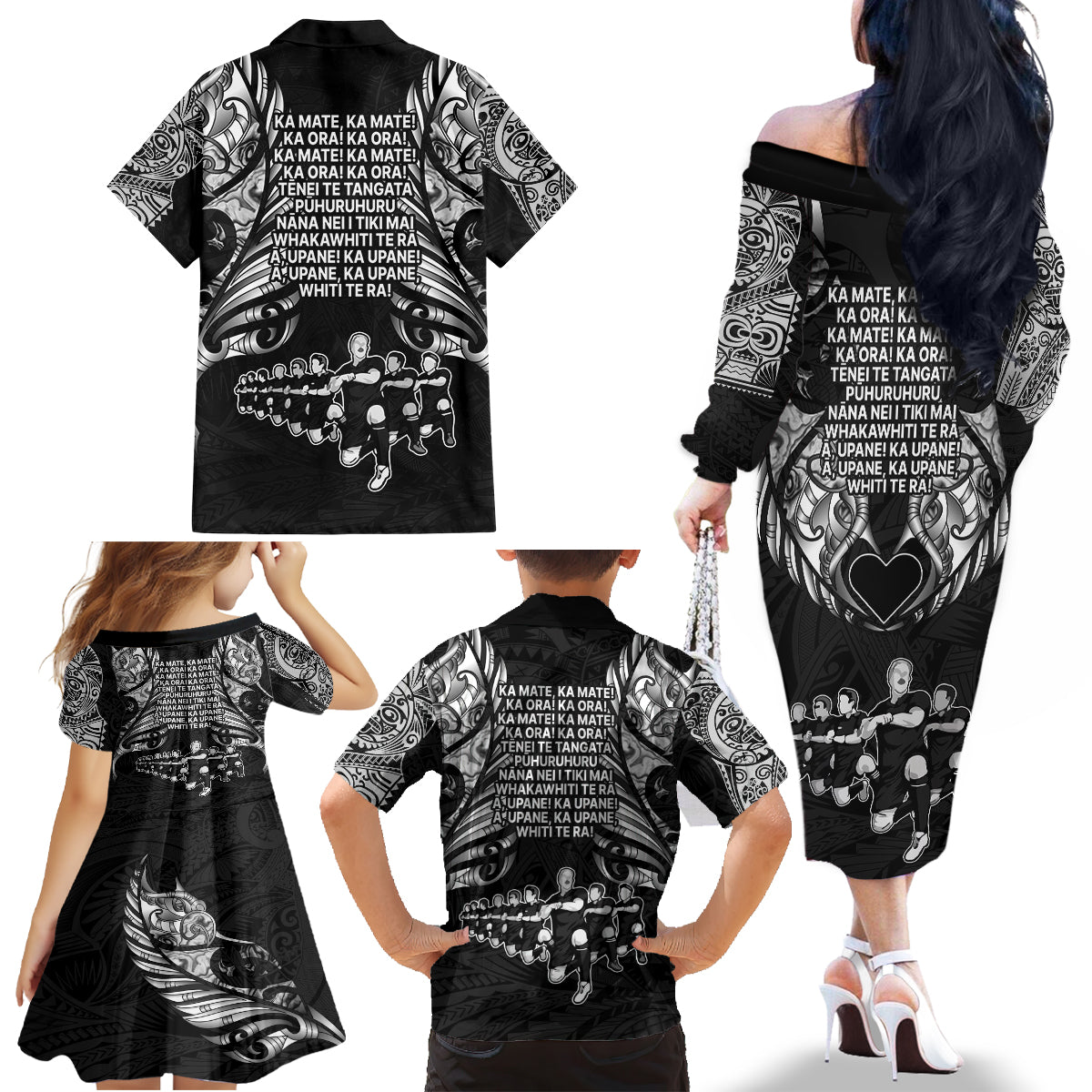 new-zealand-rugby-family-matching-off-shoulder-long-sleeve-dress-and-hawaiian-shirt-black-haka-dance-with-nz-champions-history
