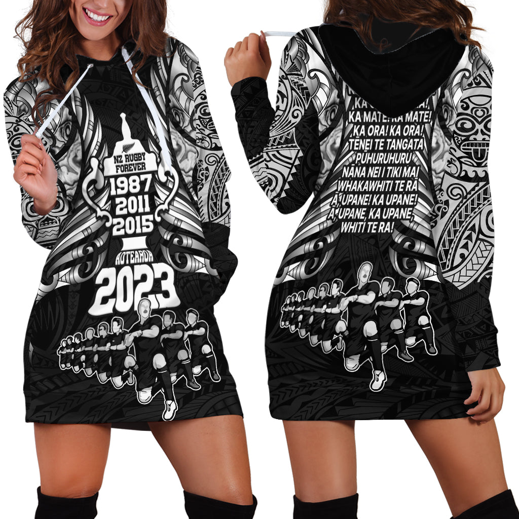 New Zealand Rugby Hoodie Dress Black Haka Dance With NZ Champions History - Vibe Hoodie Shop