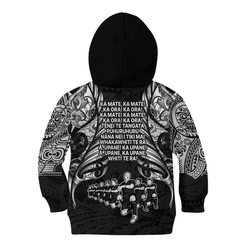 New Zealand Rugby Kid Hoodie Black Haka Dance With NZ Champions History - Vibe Hoodie Shop