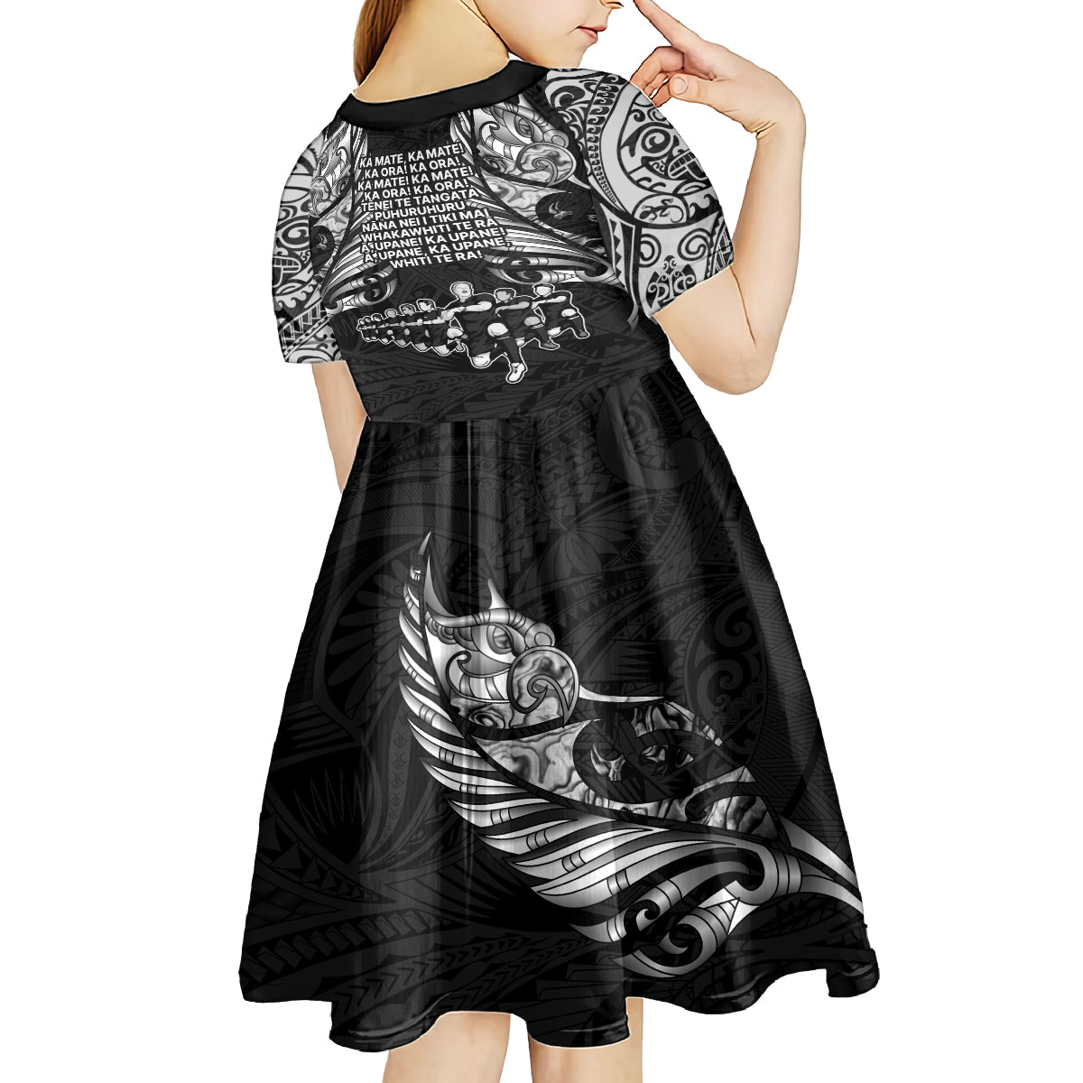 New Zealand Rugby Kid Short Sleeve Dress Black Haka Dance With NZ Champions History - Vibe Hoodie Shop