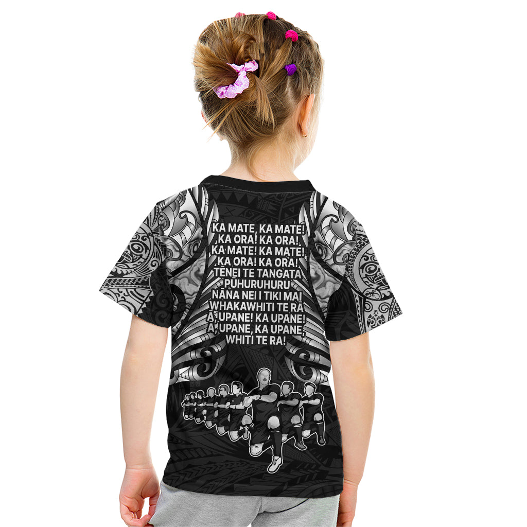 New Zealand Rugby Kid T Shirt Black Haka Dance With NZ Champions History - Vibe Hoodie Shop