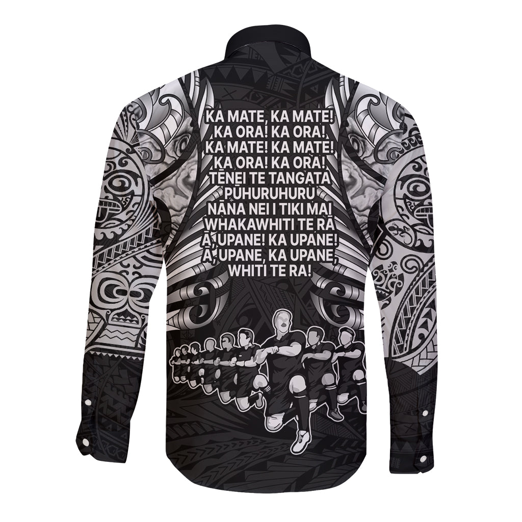 New Zealand Rugby Long Sleeve Button Shirt Black Haka Dance With NZ Champions History - Vibe Hoodie Shop
