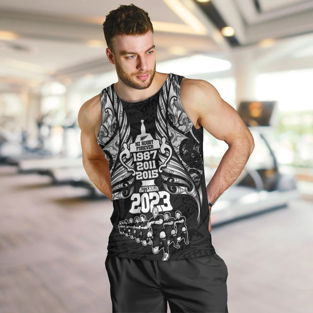 New Zealand Rugby Men Tank Top Black Haka Dance With NZ Champions History - Vibe Hoodie Shop