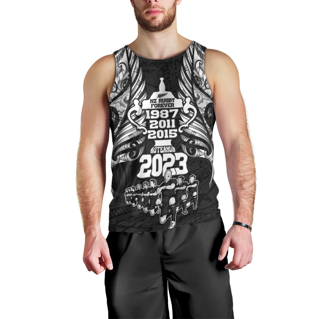New Zealand Rugby Men Tank Top Black Haka Dance With NZ Champions History - Vibe Hoodie Shop